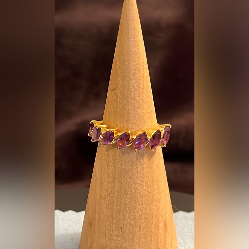 NWT AFRICAN AMETHYST 7 STONE RING IN VERMEIL YG/ STERLING SILVER 7
